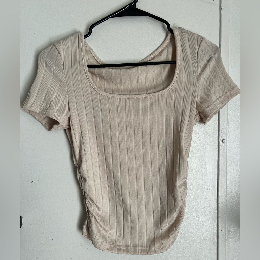 Tan crop top, scrunches on the side